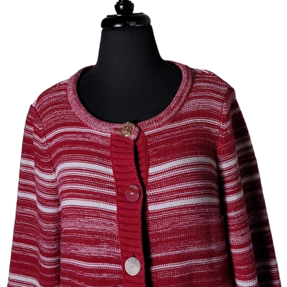 Christopher & Banks button closure scoop neck red white cardigan size large - Picture 3 of 7